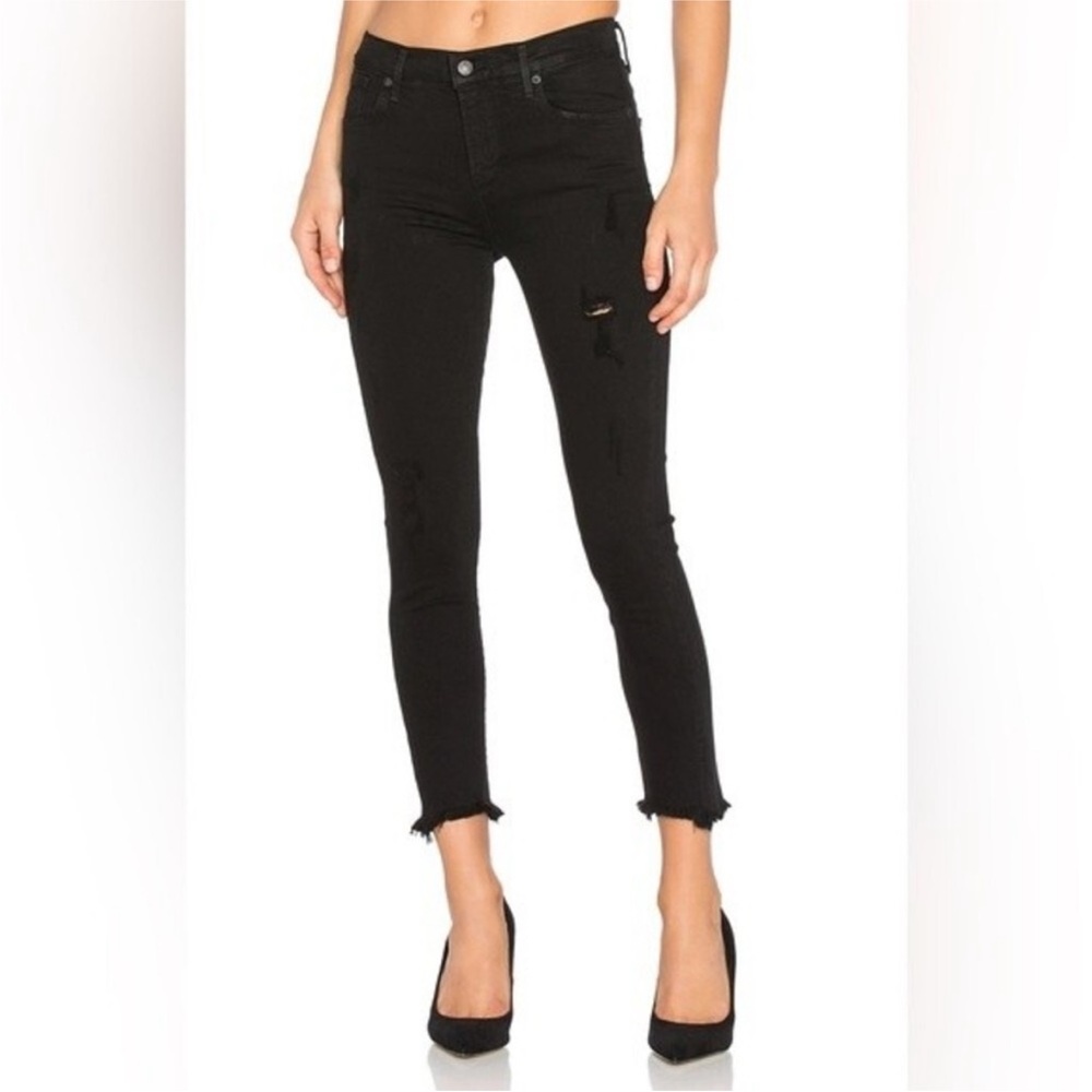 Agolde Sophie High Rise Skinny Crop in Harlow Destructed Black Size 28